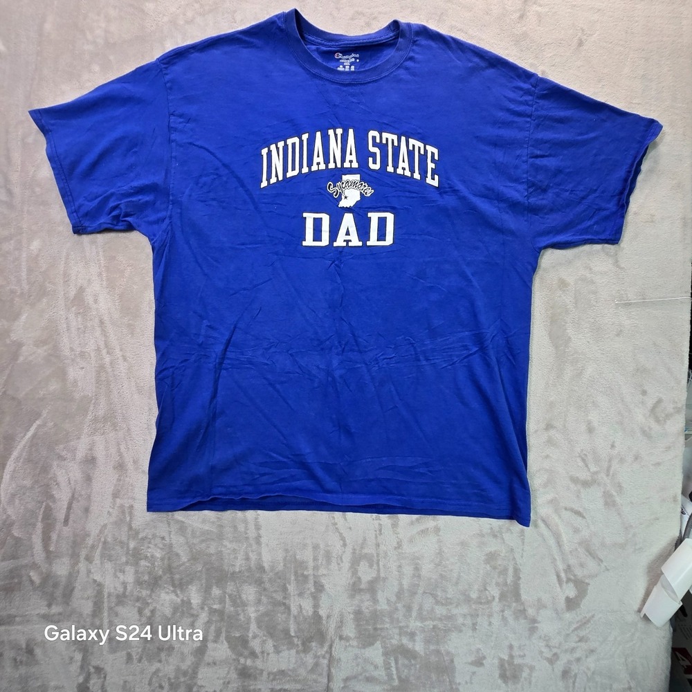 Indiana State Sycamores Dad T-Shirt Mens 2XL Blue Champion Football NCAA Graphic